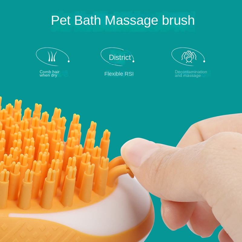 2-in-1 Dog & Cat Bath Brush with Shampoo Dispenser – Soft Silicone Pet Grooming & Massage Comb (Non-Slip, BPA-Free)