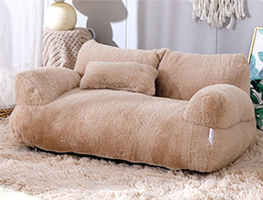Luxury Plush Cat Sofa Bed – Warm Winter Pet Nest with Pillow & Non-Slip Bottom for Cats & Small Dogs