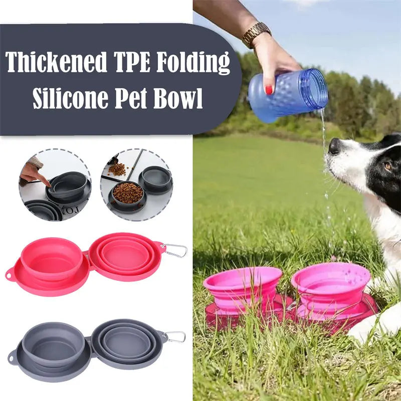 Rubber Foldable Double Bowl Pet Feeding Bowl Pets Supplies Dog Cat Bowls mzon store