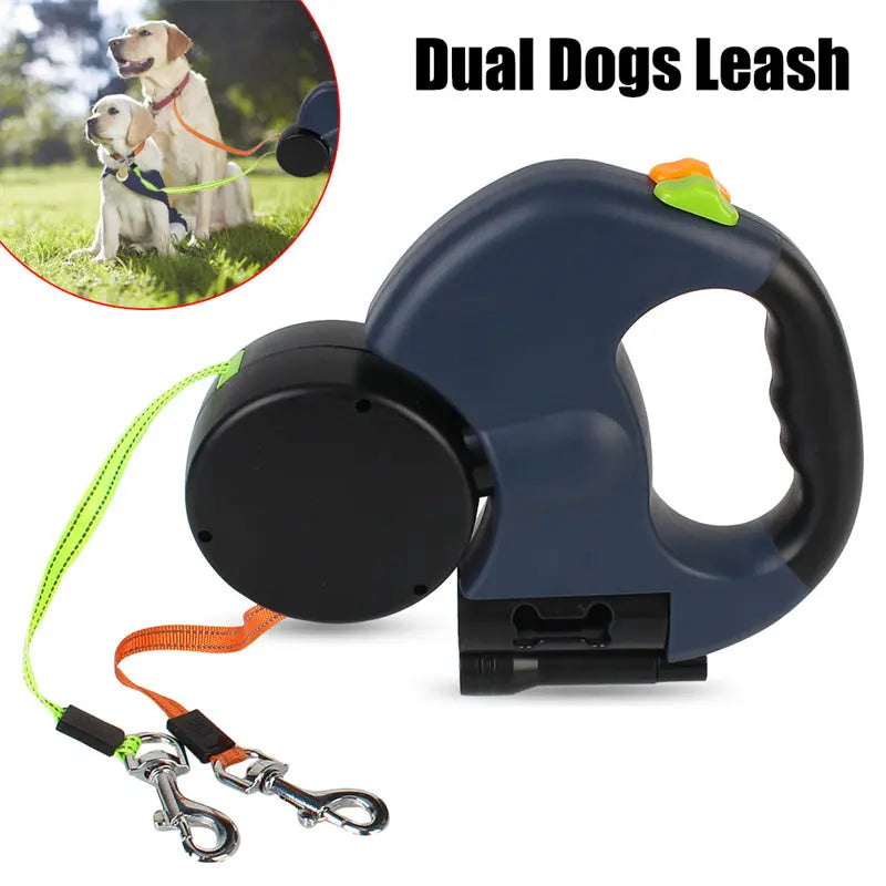 Retractable Dog Leash for Small Dogs – Dual 360° Swivel Leash with Reflective Strip, Flashlight & Poop Bag Holder mzon store