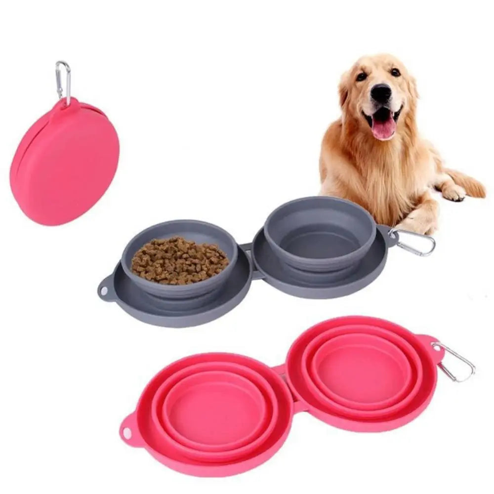 Rubber Foldable Double Bowl Pet Feeding Bowl Pets Supplies Dog Cat Bowls mzon store