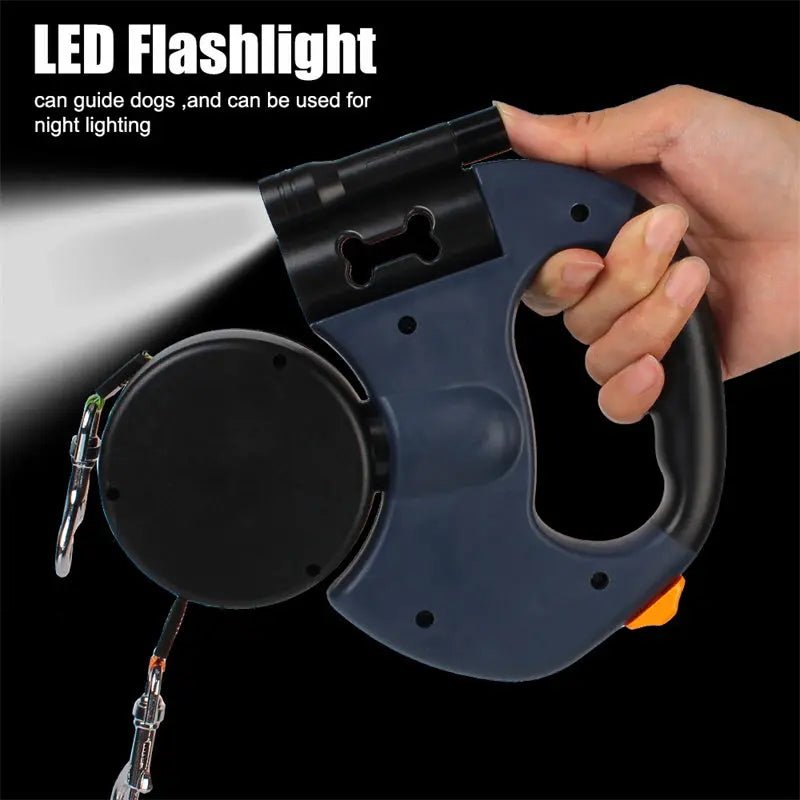 Retractable Dog Leash for Small Dogs – Dual 360° Swivel Leash with Reflective Strip, Flashlight & Poop Bag Holder mzon store