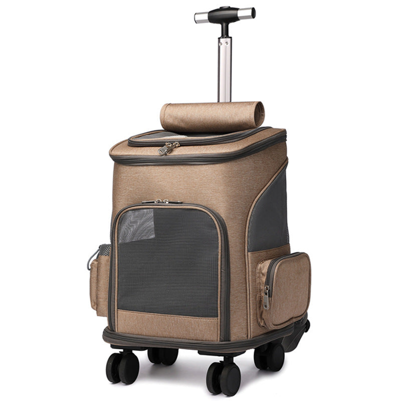 Portable Folding Trolley Pet Backpack – Travel Carrier for Cats & Dogs with Universal Wheels