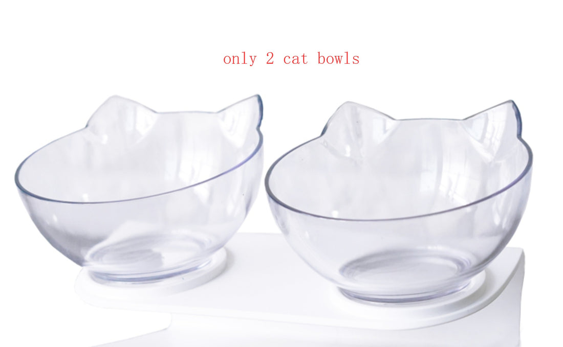 Inclined Cat Bowl – Ergonomic Oblique Mouth Pet Food Dish, Transparent & Anti-Spill
