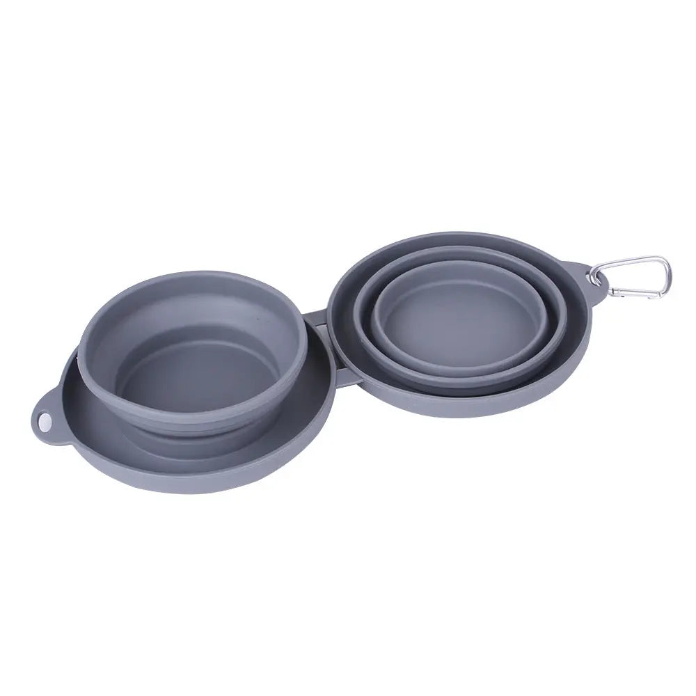 Rubber Foldable Double Bowl Pet Feeding Bowl Pets Supplies Dog Cat Bowls mzon store
