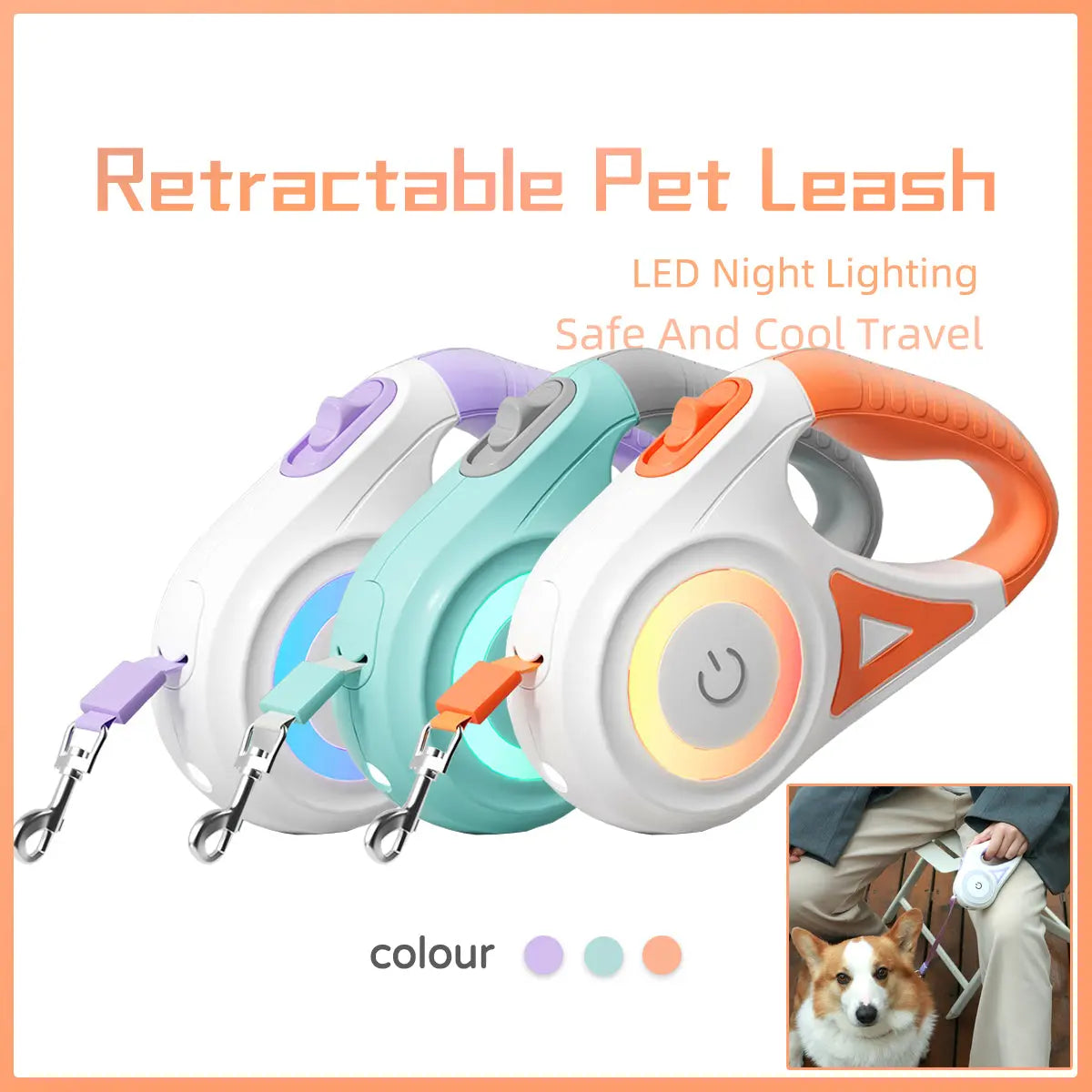 Retractable Dog Leash with One-Button Brake – 3m & 5m Automatic Extendable Pet Traction Rope with Optional Collar mzon store