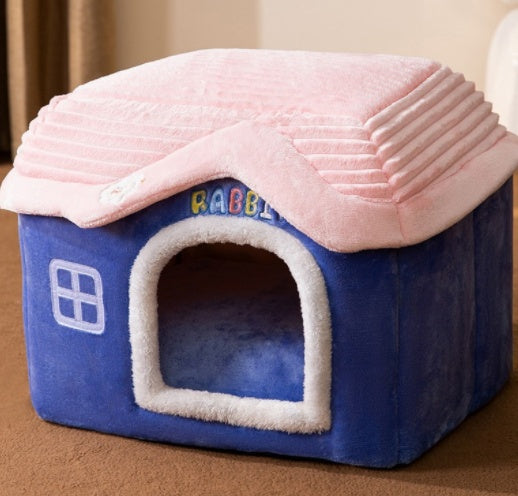 Foldable Dog & Cat House Bed – Warm Plush Enclosed Pet Cave with Removable Cushion (Winter Cozy Kennel)