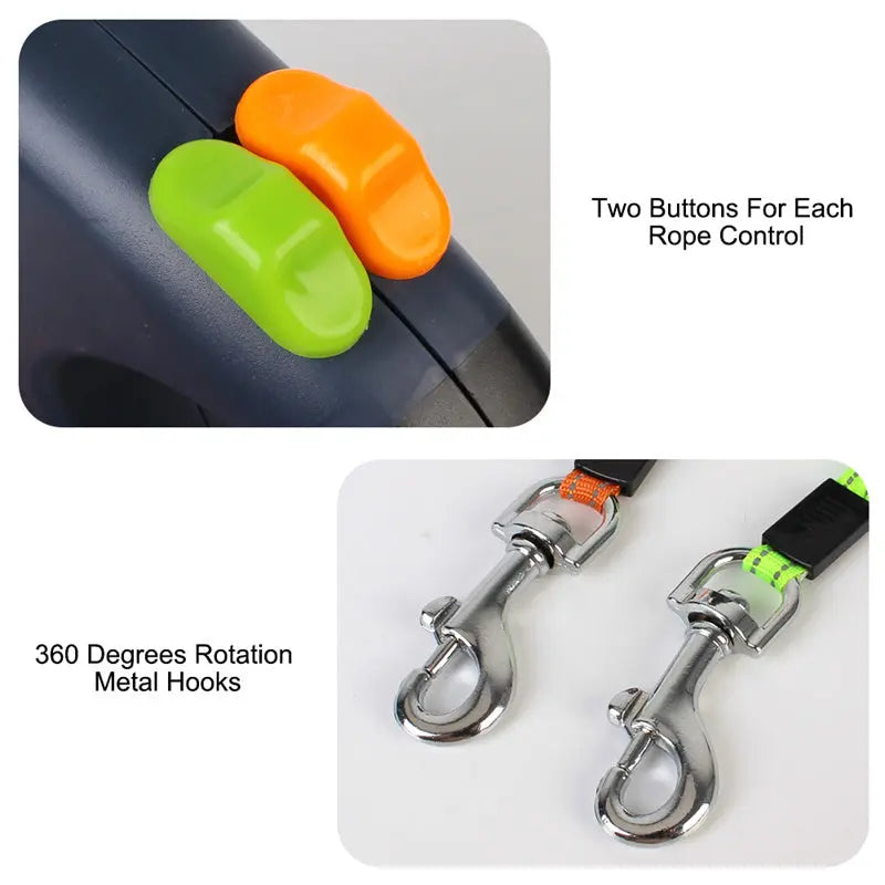 Retractable Dog Leash for Small Dogs – Dual 360° Swivel Leash with Reflective Strip, Flashlight & Poop Bag Holder mzon store