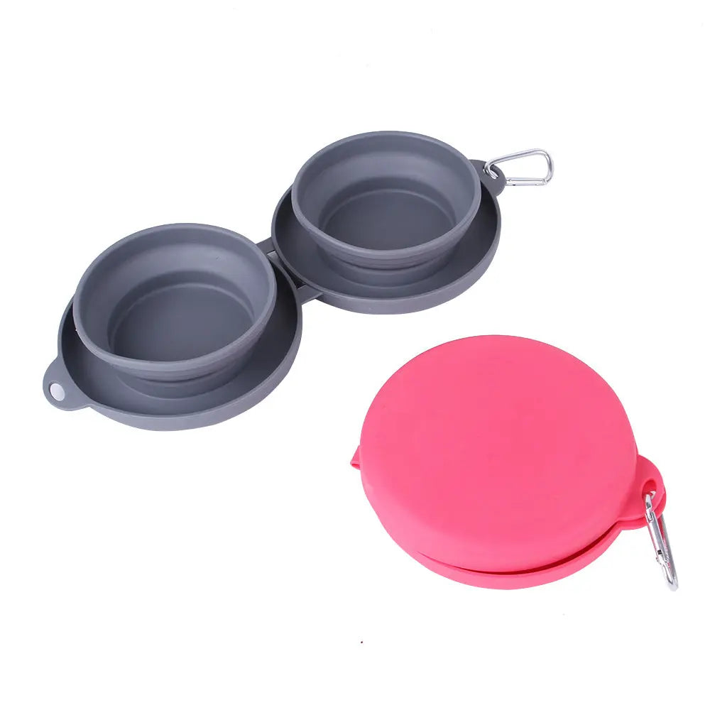 Rubber Foldable Double Bowl Pet Feeding Bowl Pets Supplies Dog Cat Bowls mzon store