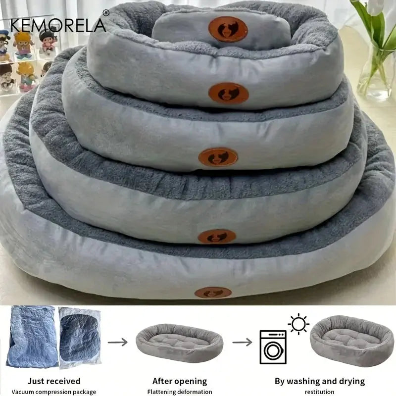 Plush Oval Pet Bed for Dogs & Cats — Washable, All-Season KEMORELA Pet Supplies Store