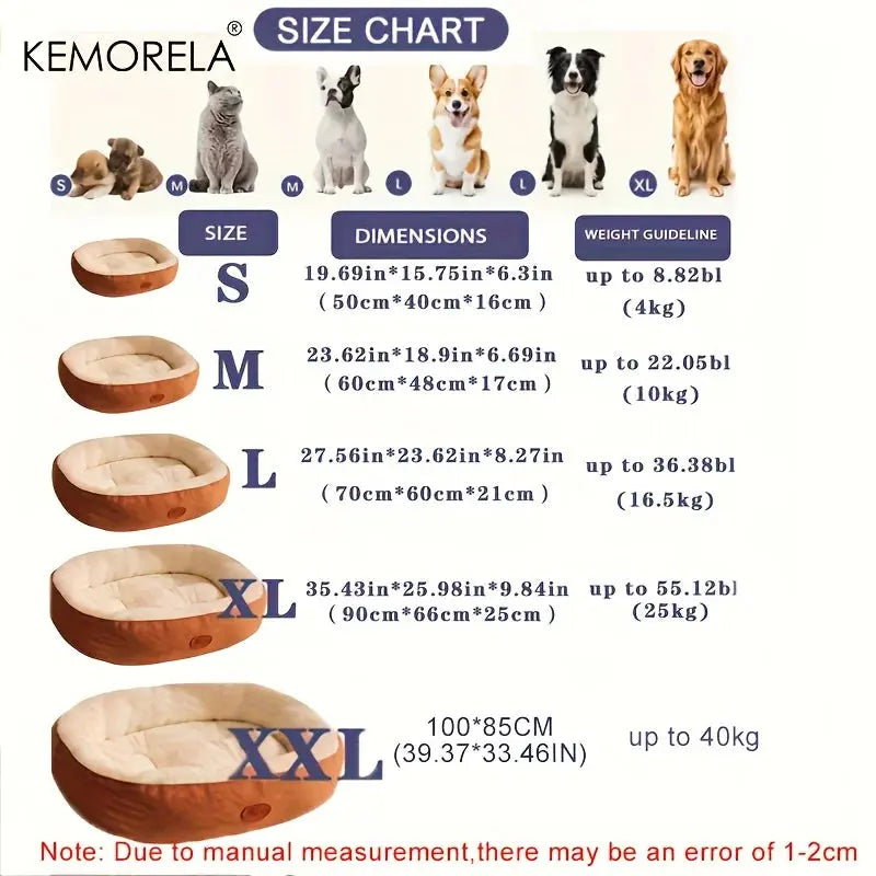 Plush Oval Pet Bed for Dogs & Cats — Washable, All-Season KEMORELA Pet Supplies Store