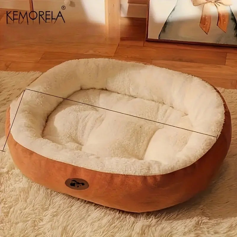 Plush Oval Pet Bed for Dogs & Cats — Washable, All-Season KEMORELA Pet Supplies Store