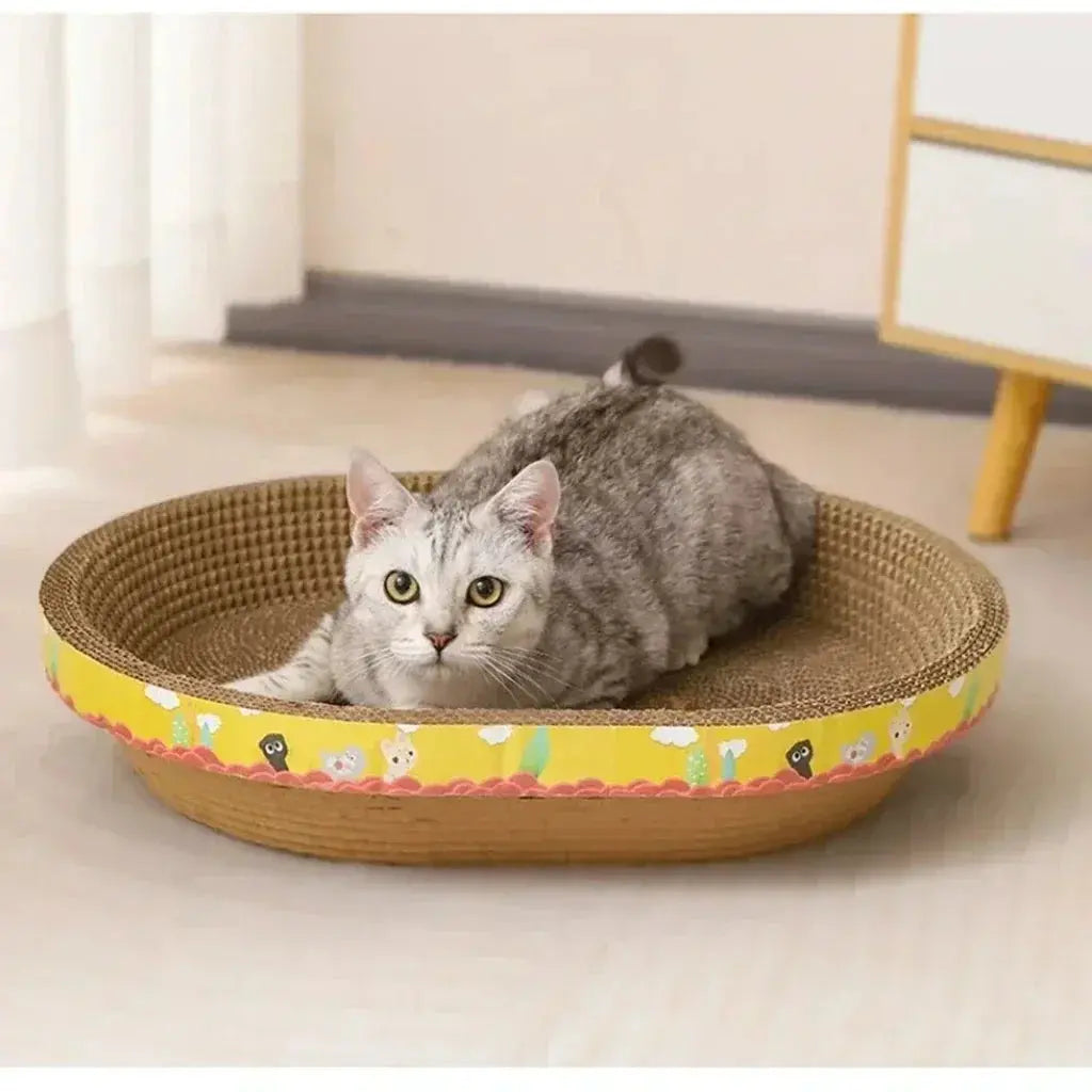 Oval Cat Scratching Board with Catnip - Corrugated Cardboard Scratcher & Bed Stone's Store