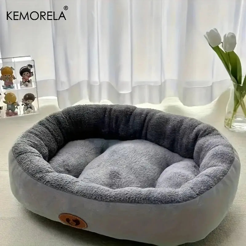 Plush Oval Pet Bed for Dogs & Cats — Washable, All-Season KEMORELA Pet Supplies Store