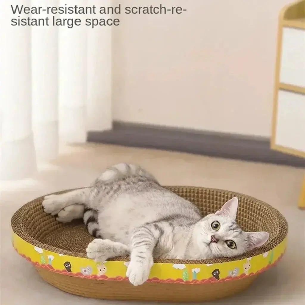 Oval Cat Scratching Board with Catnip - Corrugated Cardboard Scratcher & Bed Stone's Store