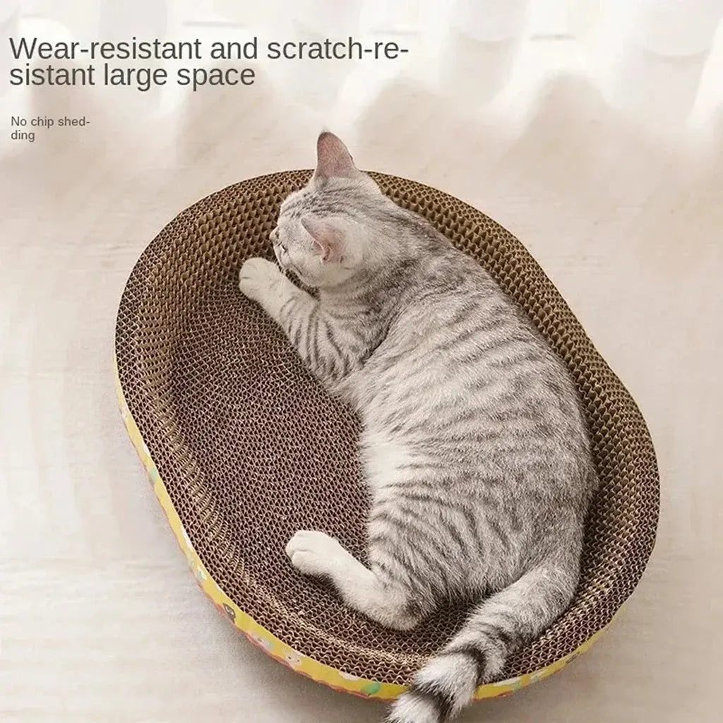 Oval Cat Scratching Board with Catnip - Corrugated Cardboard Scratcher & Bed Stone's Store