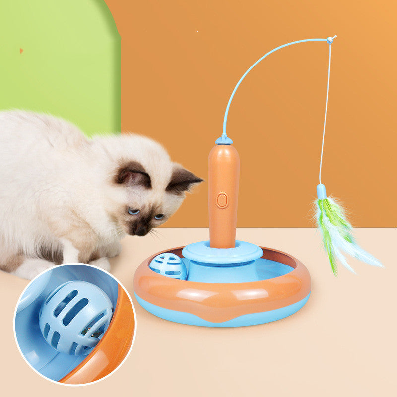 2-in-1 Cat Toy Turntable with Feather – Interactive Self-Play Electronic Cat Toy