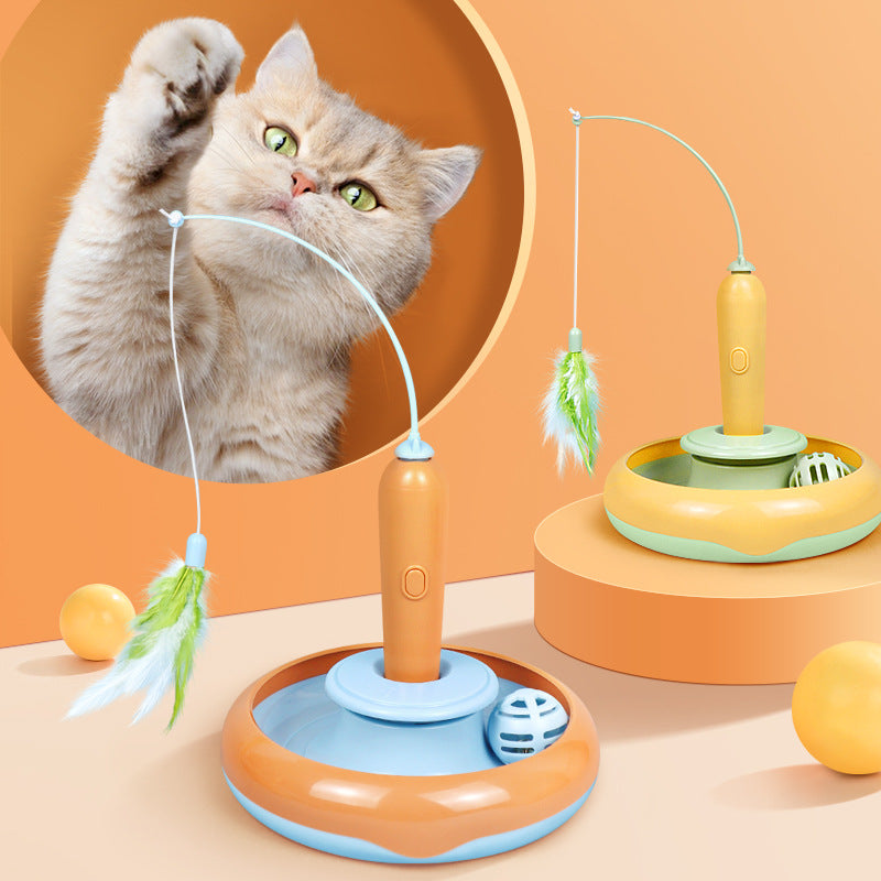 2-in-1 Cat Toy Turntable with Feather – Interactive Self-Play Electronic Cat Toy