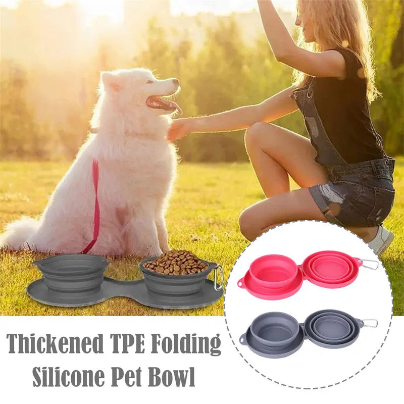 Rubber Foldable Double Bowl Pet Feeding Bowl Pets Supplies Dog Cat Bowls mzon store