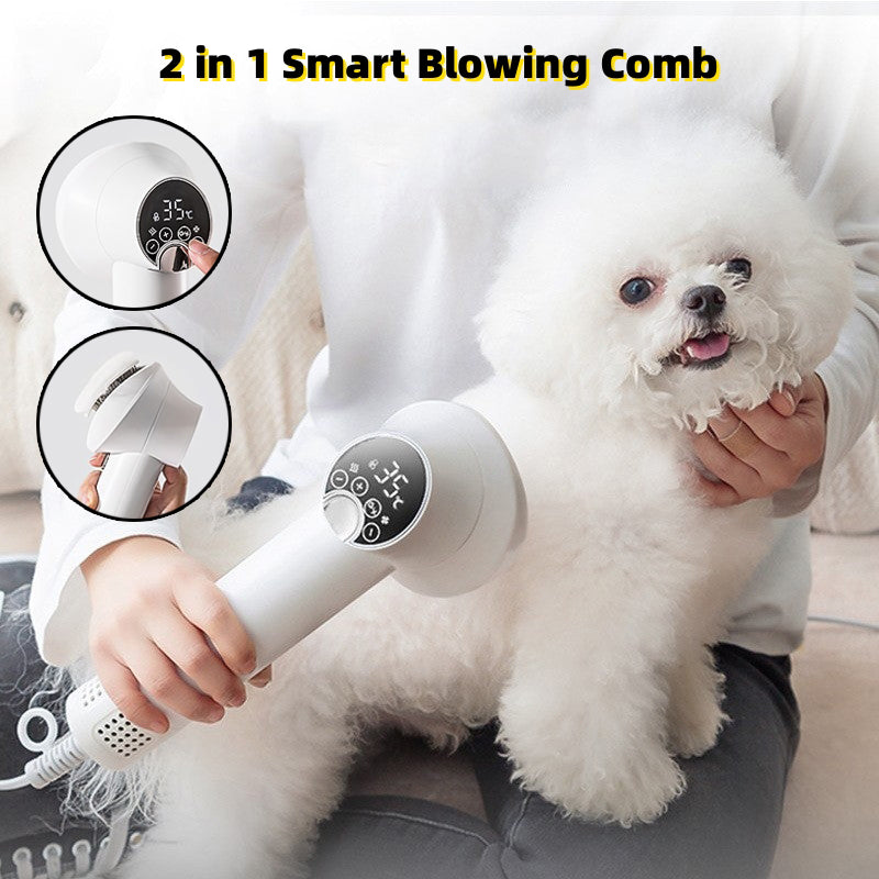 Smart Pet Hair Dryer & Grooming Comb – Quiet 2-in-1 Blow Dryer Brush for Dogs & Cats (Low Noise, Gentle & Fast Drying)